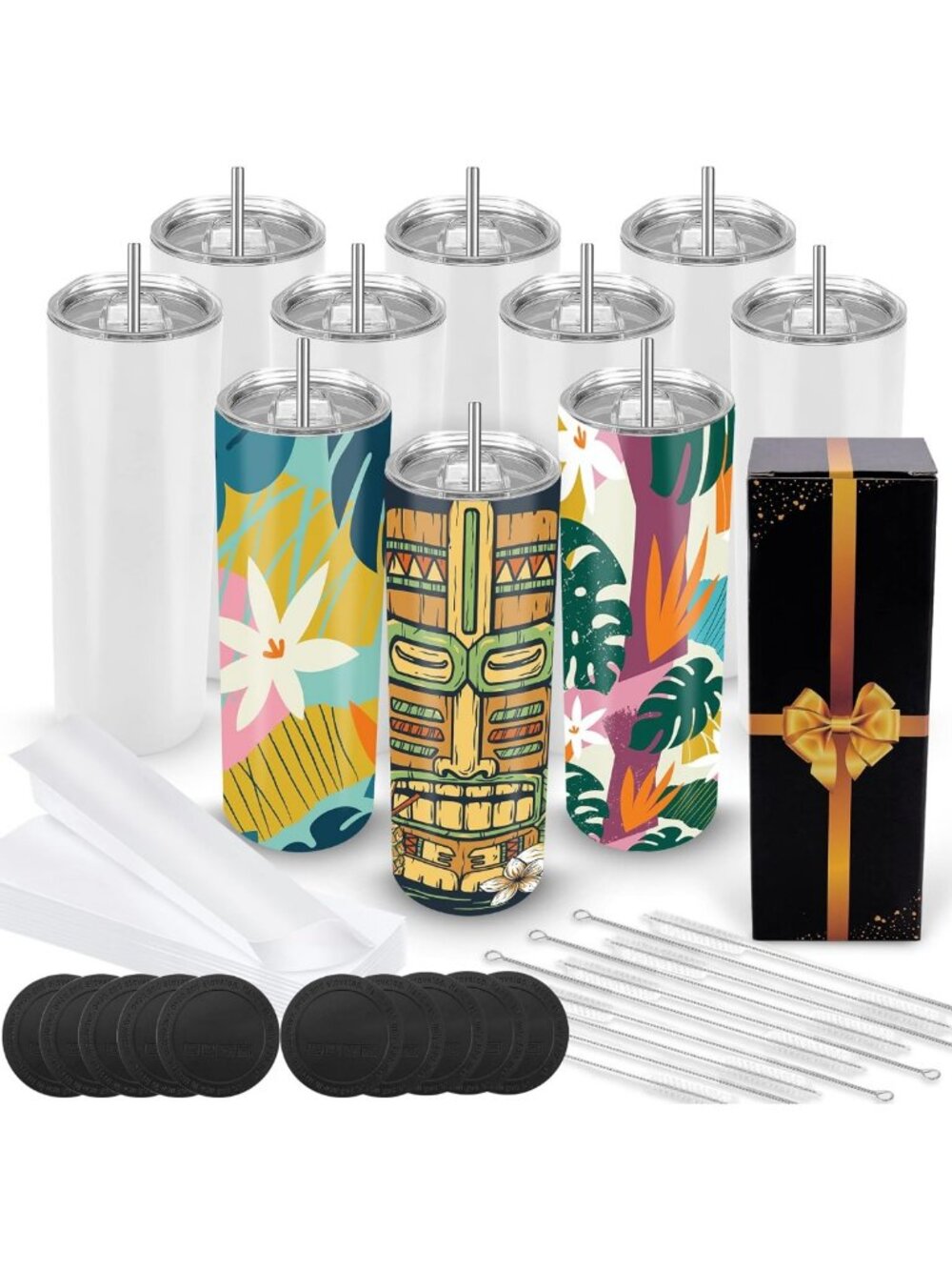 20 oz Skinny Straight Tumblers - Bulk 10 Pack, Sublimation Blanks for